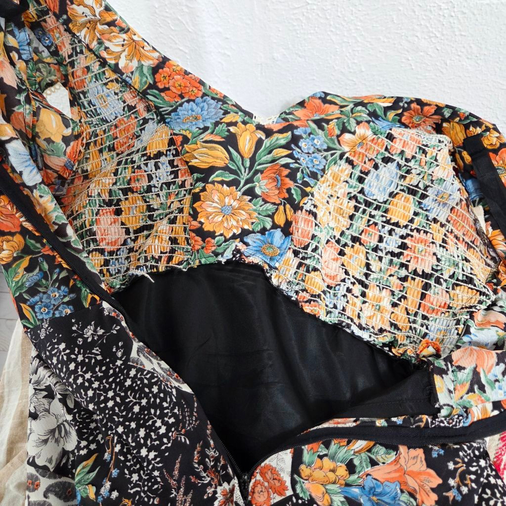 Vintage 60s 70s patchwork floral prairie dress maxi caplet fall boho women's - Picture 7 of 7